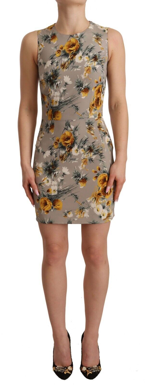 Dolce &amp; Gabbana Gray Silk Stretch Floral Sheath Mini Dress