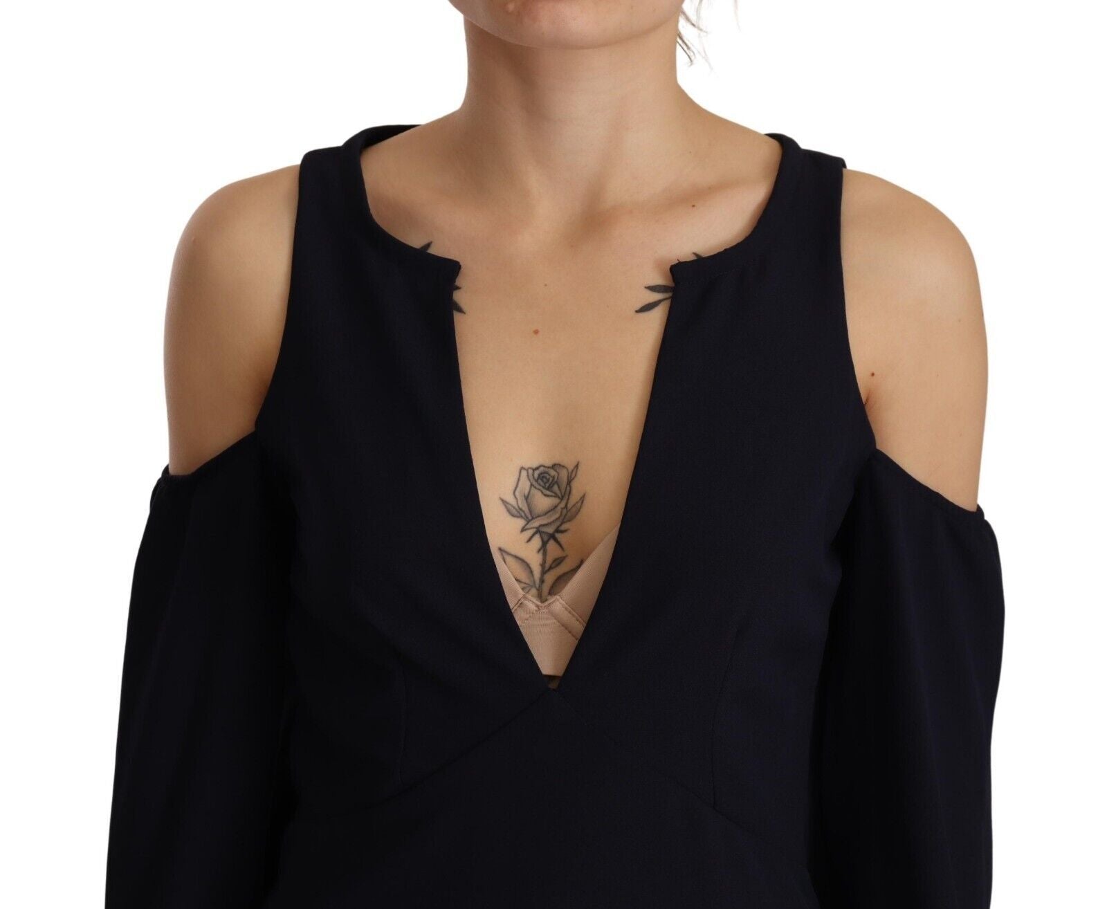 Twinset Black Long Sleeves Open Shoulder A-line Dress