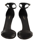 Dolce & Gabbana Black Ostrich Ankle Strap Heels Sandals Shoes
