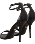 Dolce & Gabbana Black Ostrich Ankle Strap Heels Sandals Shoes