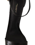 Dolce & Gabbana Black Ostrich Ankle Strap Heels Sandals Shoes