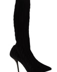 Dolce & Gabbana Black Stretch Socks Knee High Booties Shoes