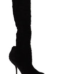 Dolce & Gabbana Black Stretch Socks Knee High Booties Shoes