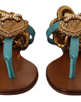 Dolce & Gabbana Blue Leather Devotion Flats Sandals