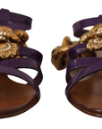 Dolce & Gabbana Purple Leather Devotion Flats Sandals Shoes