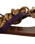 Dolce & Gabbana Purple Leather Devotion Flats Sandals Shoes