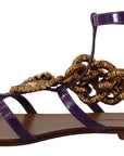 Dolce & Gabbana Purple Leather Devotion Flats Sandals Shoes