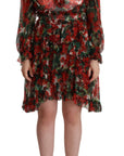 Dolce & Gabbana Multicolor Red Floral Silk Long Maxi Dress