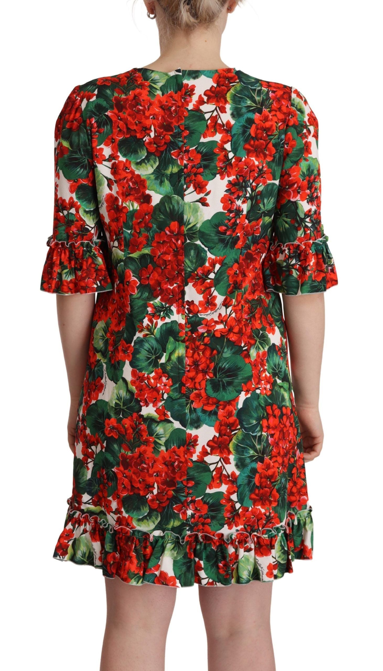 Dolce &amp; Gabbana Multicolor Red Floral Shift Gown Dress