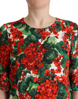 Dolce & Gabbana Multicolor Red Floral Shift Gown Dress