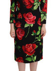Dolce & Gabbana Black Red Roses Sheath Stretch Silk Dress