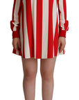 Dolce & Gabbana White Red Stretch Mini Shirt Gown Dress