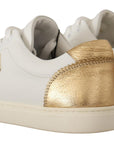 Dolce & Gabbana White Gold Leather Low Top Sneakers