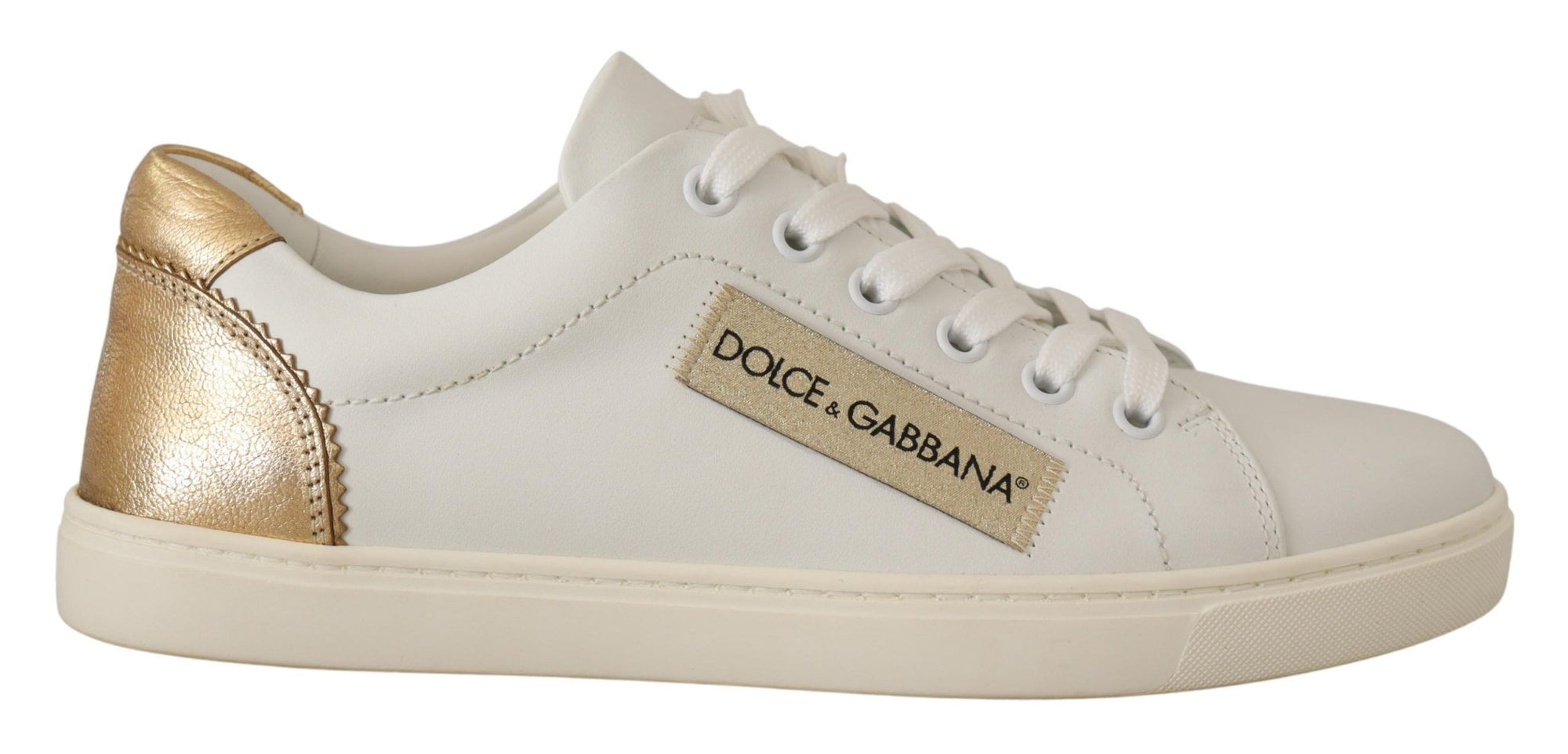 Dolce &amp; Gabbana White Gold Leather Low Top Sneakers