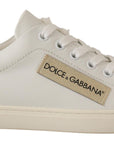 Dolce & Gabbana White Gold Leather Low Top Sneakers