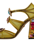 Dolce & Gabbana Yellow Leather Crystal Ayers Sandals Shoes