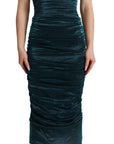 Dolce & Gabbana Turquoise Bustier Bodice Draped Midi Dress