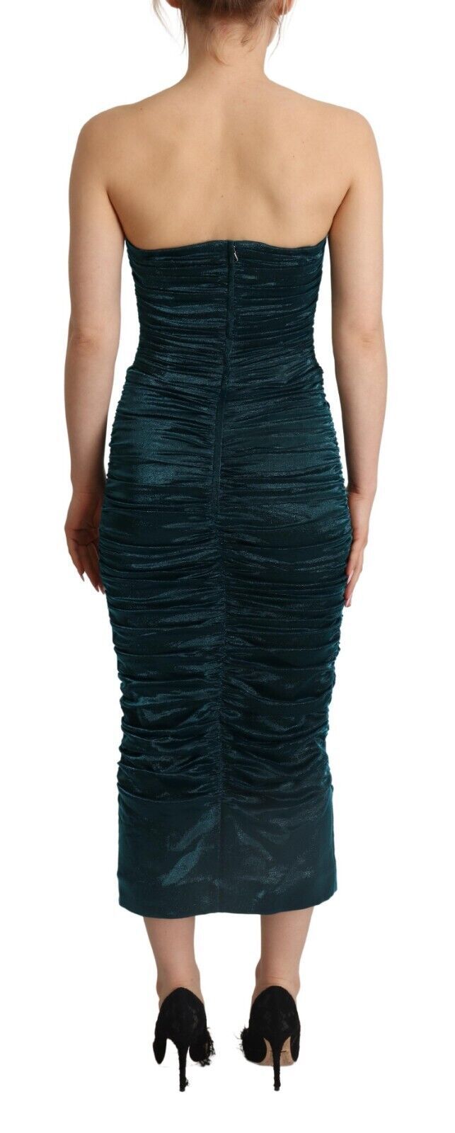 Dolce &amp; Gabbana Turquoise Bustier Bodice Draped Midi Dress