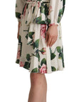 Dolce & Gabbana White Rose Print Long Sleeves A-line Dress
