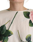 Dolce & Gabbana White Rose Print Long Sleeves A-line Dress