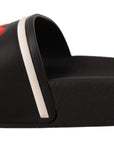 Dolce & Gabbana Black Leather I Love D&G Slides Sandals