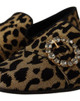 Dolce & Gabbana Gold Leopard Print Crystals Loafers Shoes