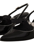 Dolce & Gabbana Black Patent Leather Crystal Slingbacks Shoes