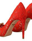 Dolce & Gabbana Red Taormina Lace Crystal Heels Pumps