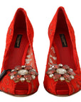 Dolce & Gabbana Red Taormina Lace Crystal Heels Pumps