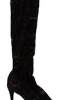 Dolce & Gabbana Black Stretch Socks Taormina Lace Boots Shoes