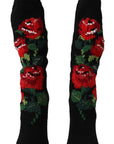 Dolce & Gabbana Black Stretch Socks Red Roses Booties Shoes