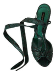 Dolce & Gabbana Green Python Strap Sandals Heels Shoes
