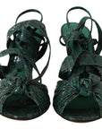 Dolce & Gabbana Green Python Strap Sandals Heels Shoes