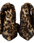 Dolce & Gabbana Gold Leopard Sequins Heels Boots Shoes