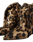 Dolce & Gabbana Gold Leopard Sequins Heels Boots Shoes