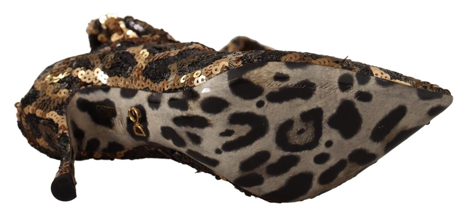 Dolce &amp; Gabbana Gold Leopard Sequins Heels Boots Shoes