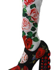 Dolce & Gabbana Black Floral Socks Crystal Jersey Boots Shoes
