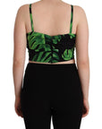 Dolce & Gabbana Black Green Leaf Silk Halter Cropped Top