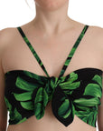 Dolce & Gabbana Black Green Leaf Silk Halter Cropped Top