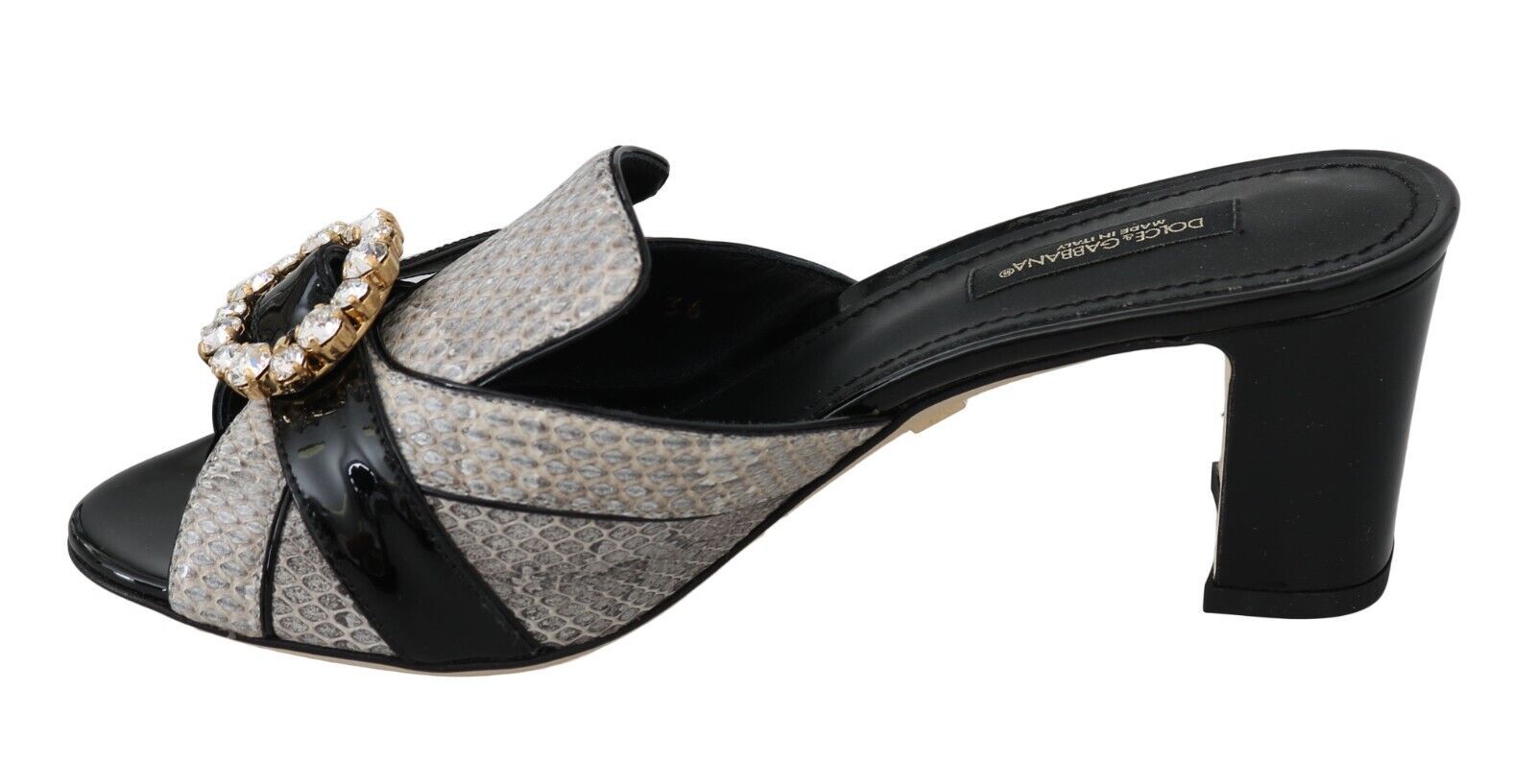 Dolce &amp; Gabbana Black Gray Exotic Leather Crystals Sandals Shoes