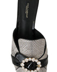 Dolce & Gabbana Black Gray Exotic Leather Crystals Sandals Shoes