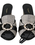 Dolce & Gabbana Black Gray Exotic Leather Crystals Sandals Shoes