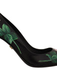 Dolce & Gabbana Black Leather Roses High Heels Pumps Shoes