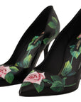 Dolce & Gabbana Black Leather Roses High Heels Pumps Shoes