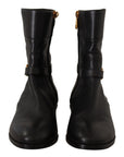 Dolce & Gabbana Black Leather Flats Logo Short Boots Shoes