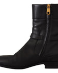 Dolce & Gabbana Black Leather Flats Logo Short Boots Shoes