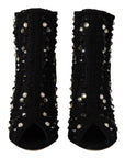 Dolce & Gabbana Black Crystals Heels Zipper Short Boots Shoes