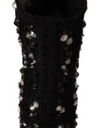 Dolce & Gabbana Black Crystals Heels Zipper Short Boots Shoes