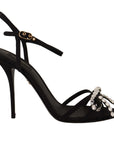 Dolce & Gabbana Black Crystals Ankle Strap Heels Sandals Shoes