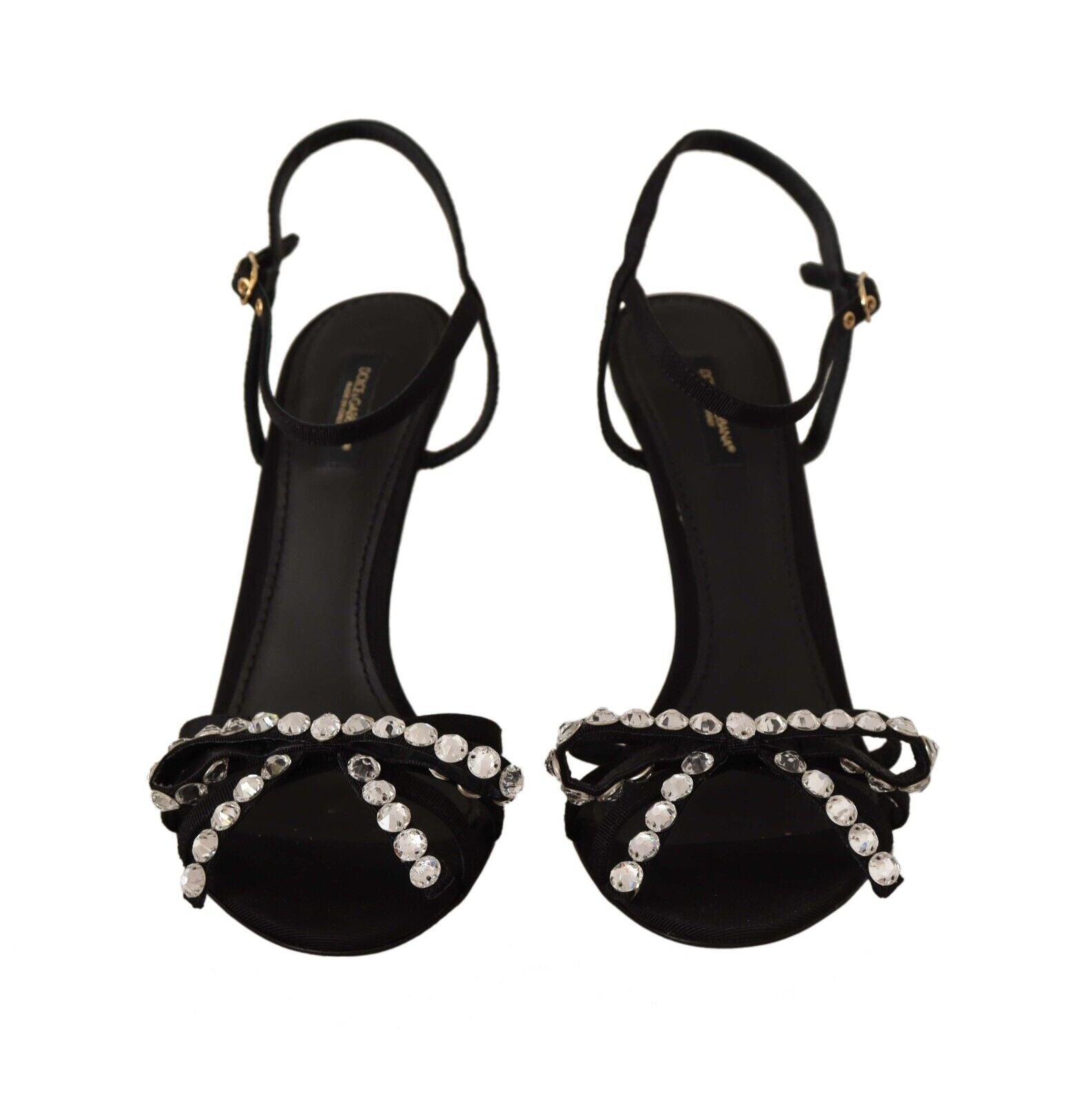 Dolce &amp; Gabbana Black Crystals Ankle Strap Heels Sandals Shoes